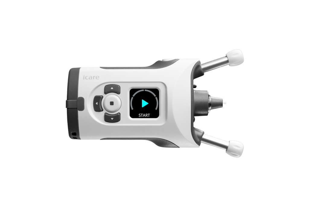 Close up of a tonometer used to measure eye pressure fluctuations from home to improve glaucoma care
